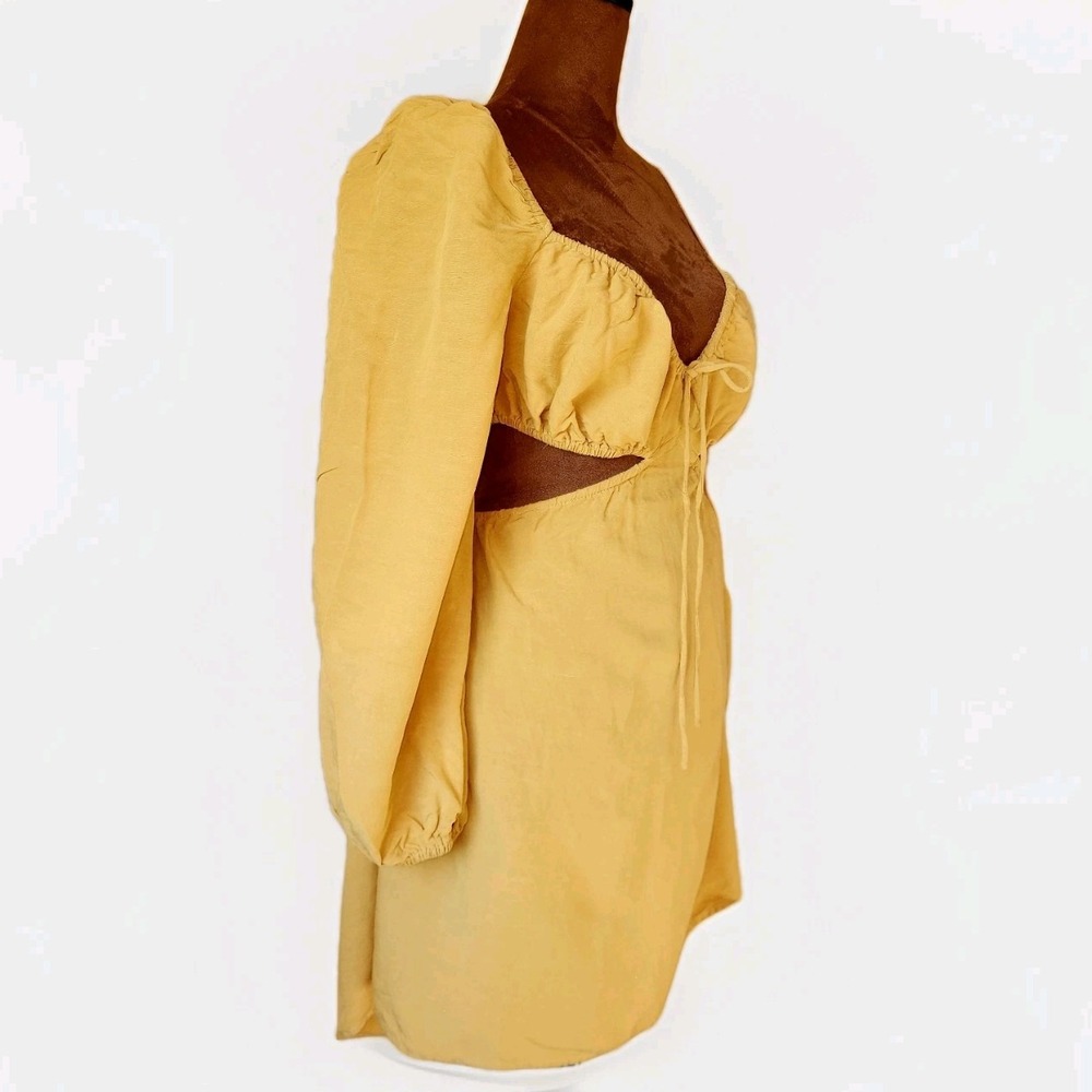EMORY PARK Dress Size L Yellow Bohemian Cut Outs Low Back Linen Blend‎ - Picture 4 of 11
